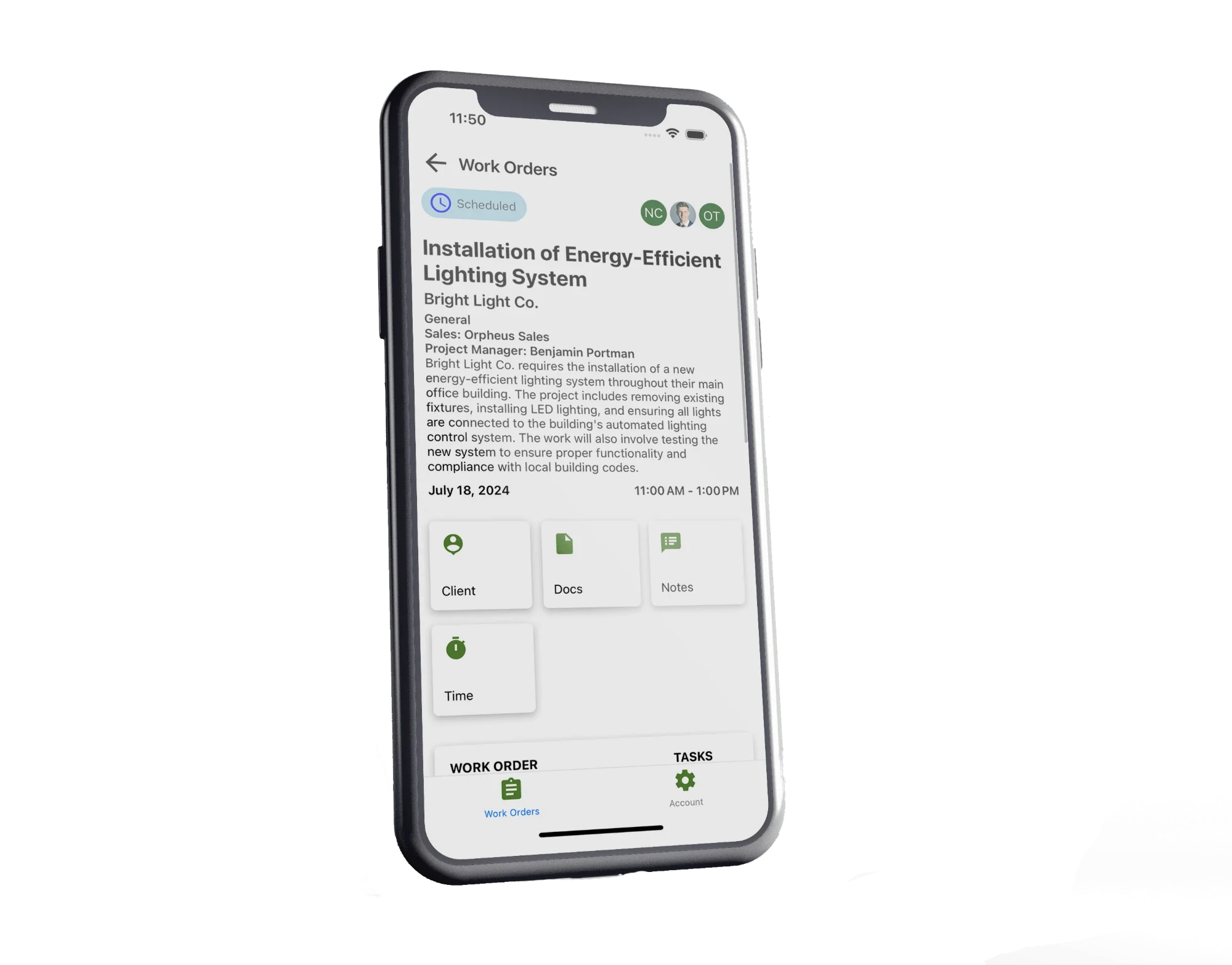 ABE Networks mobile work order for an energy-efficient lighting installation